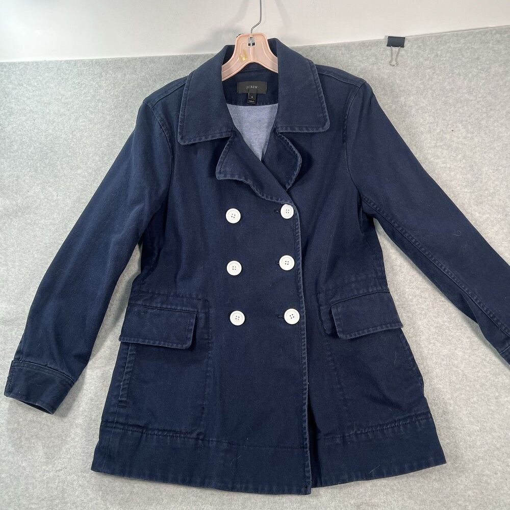 J.CREW Women's Heavy Cotton Jean Double Breast Peacoat Blue Size 8